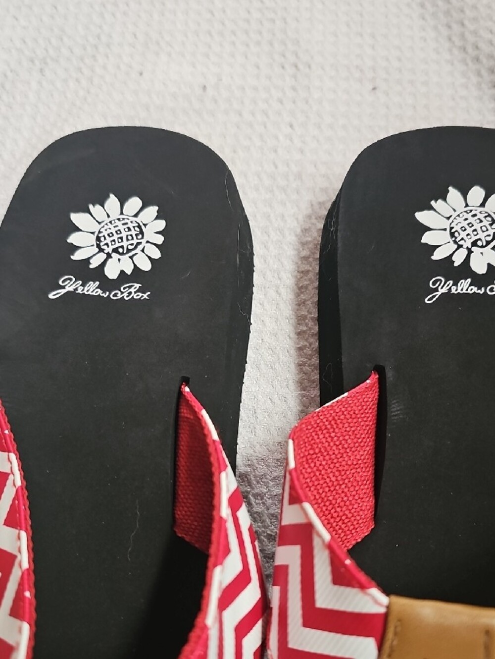 Yellow Box Red and White Chevron Thong Sandals for Women - Picture 2 of 4